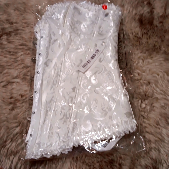 Seriously sexy White satin corset with bikini bottoms L. new with tags - Picture 1 of 4